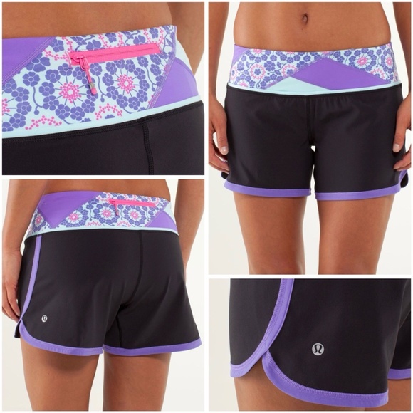 Lululemon Women Size 8 Groovy Run Shorts Black Quilt Summer13 5 Power Purple - Picture 12 of 13